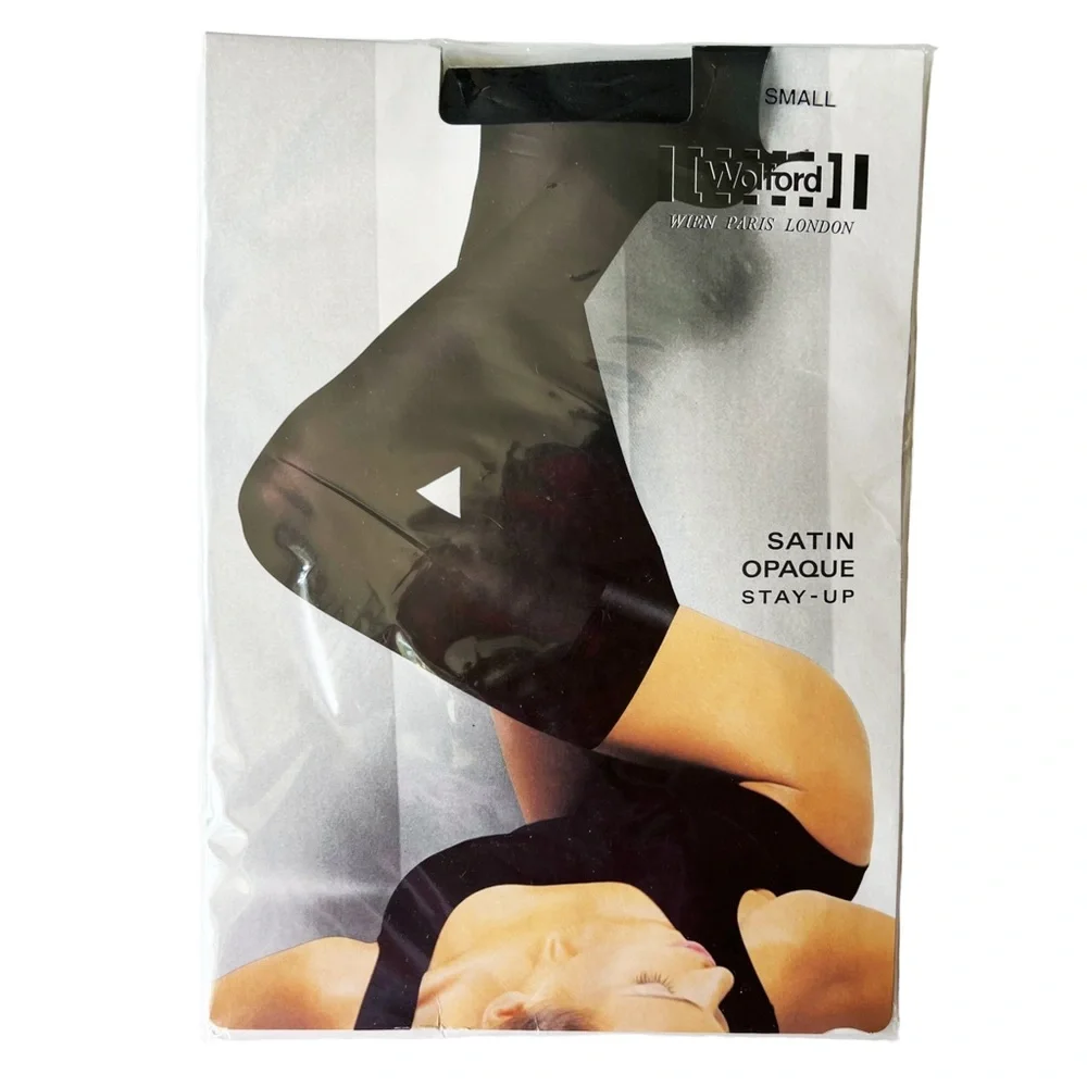 Wolford Satin Opaque Stay Up Stockings in Black | SMALL NWT